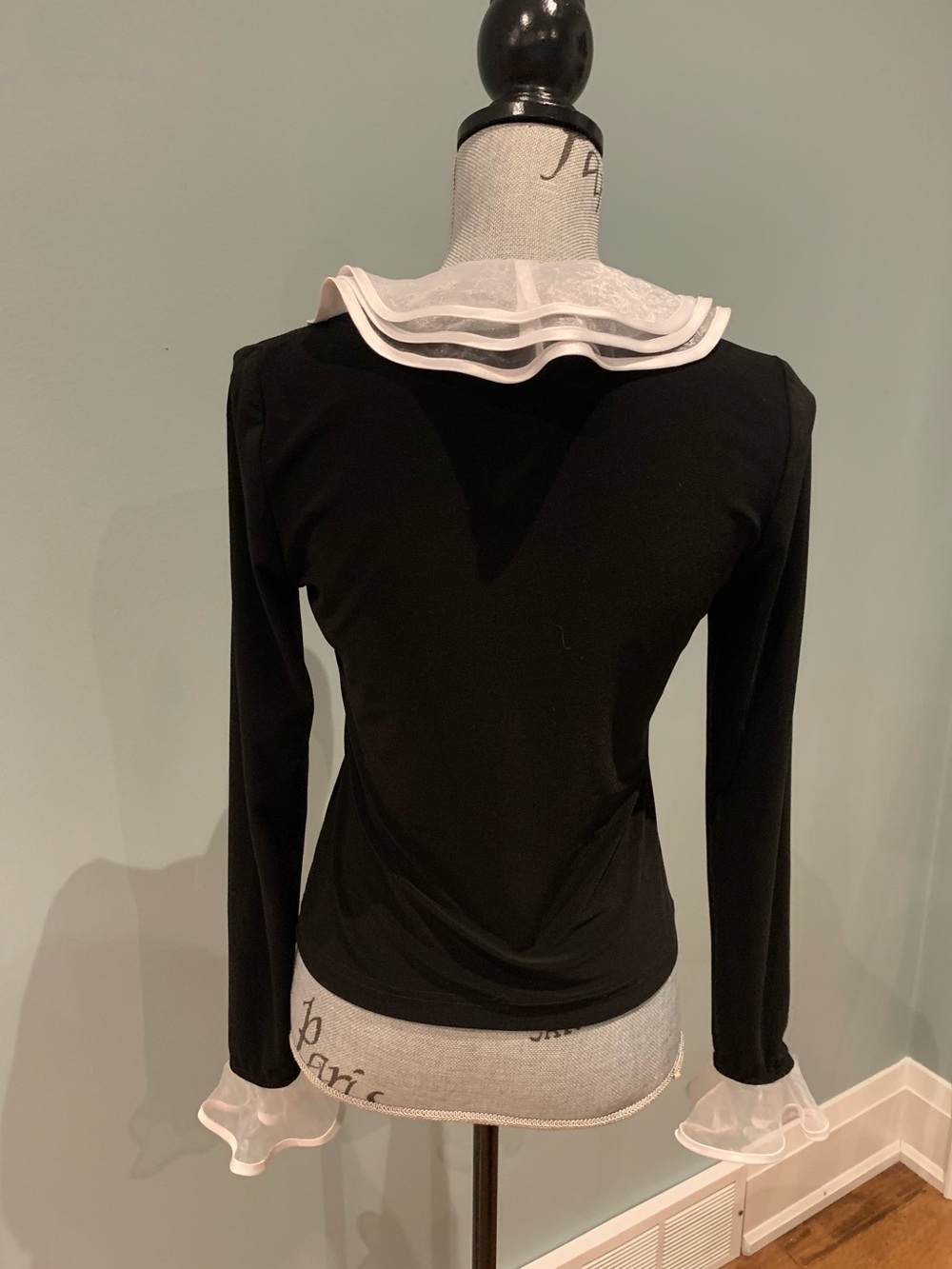 Joseph Ribkoff Black Button-Front Top with White Ruffle Trim - Picture 5 of 16